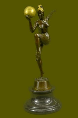Vintage French Art Deco Style Bronze Lady Dancer Marble Ball Sculpture Statue