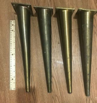 4 Vintage Mid Century Totally Brass Tapered Legs 13.  5 " Long Retro