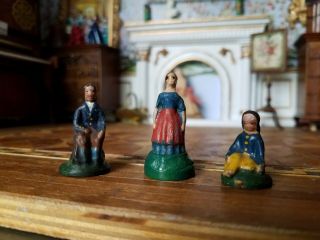 Antique Vintage Dollhouse Miniature Wood Carved & Painted Figures 1:12 2