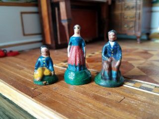 Antique Vintage Dollhouse Miniature Wood Carved & Painted Figures 1:12 3