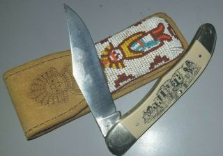 Schrade Vintage Usa Kachina Lockback Limited Edition Knife 3830 W/beaded Sheath