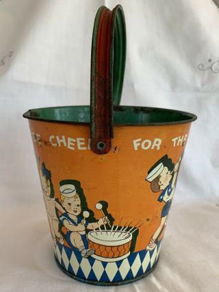 Vtg 1950 ' s T.  COHN Lithographed Patriotic 3 Cheers for /Red/White/Blue Tin Pail 3