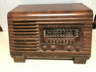 Vtg 1940s Philco Model 41 - 250 Tube Radio Art Deco Walnut Cabinet Bakelite