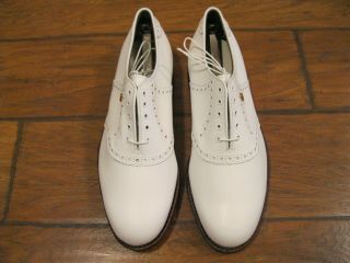 Nos Vintage Footjoy Classic Mens Golf Shoes White Brogue Metal Spikes Sz.  9.  5d