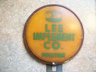 Vintage Advertising John Deere License Plate Topper Lee Implement Co.  Pipestone