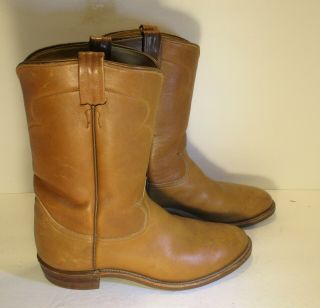 Vtg.  Tony Lama Light Brown Leather Vibram Sole Cowboy/western Work Boots - Sz 10.  5d