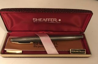 Vintage Sterling Silver Sheaffer Fountain Pen W 14k Nib.  Box,  Paper,  White Dot?