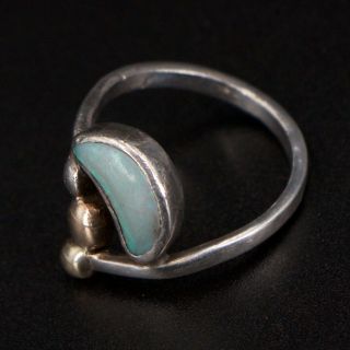 VTG Sterling Silver & 14K Gold - Opal Stone Crescent Moon Ring Size 4.  25 - 2.  5g 4