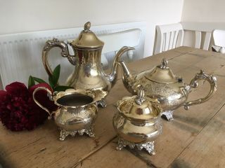 Vintage Epns Brass Colour Tea Service Set With Creamer And Sugar Bowl