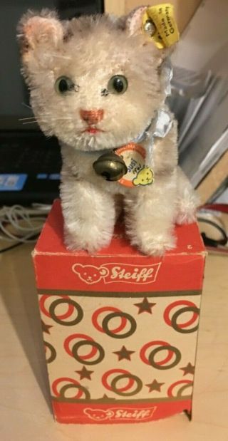 Vintage Steiff Susi Cat Light Brown Green Eyes Swivel Head 4 " Whit Oem Box