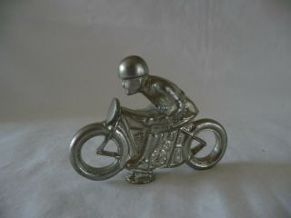 Vintage Car Motorcycle Mascot Isle Of Man Tt Races 1930s Metal Motorbike Model