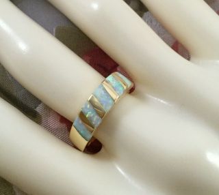 Vintage Jewellery Yellow Gold Band Ring With Opals Antique Jewelry Ring Size 6