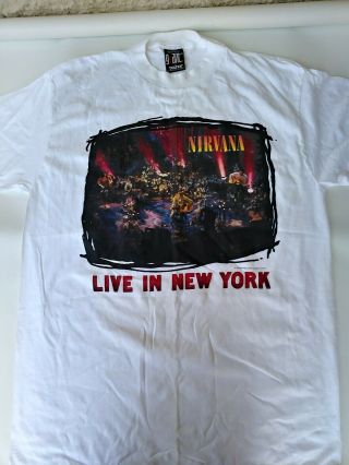 Vintage 90s Nirvana Kurt Cobain Mens Xl T - Shirt Mtv Unplugged Live In Ny 1995