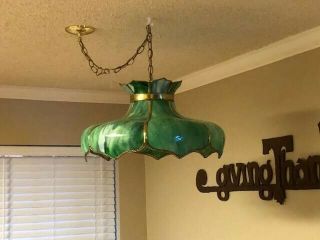 Vintage Tiffany Style Lamp Hanging Ceiling Swag Chandelier Green Stained Glass 4