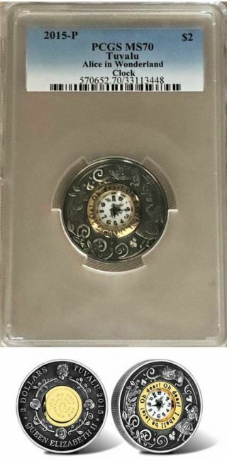 2015 - P 150th Anniv Of Alice In Wonderland 2oz Silver Clock Coin Pcgs Ms70 Rare