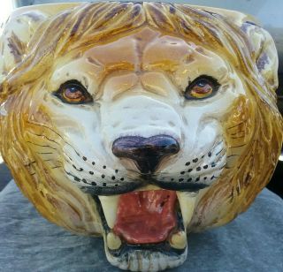 Rare Large Vintage Italian Ceramic Art Pottery Lion Head Planter