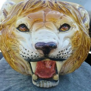 Rare Large Vintage Italian Ceramic Art Pottery LION Head planter 2