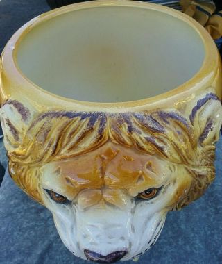 Rare Large Vintage Italian Ceramic Art Pottery LION Head planter 3