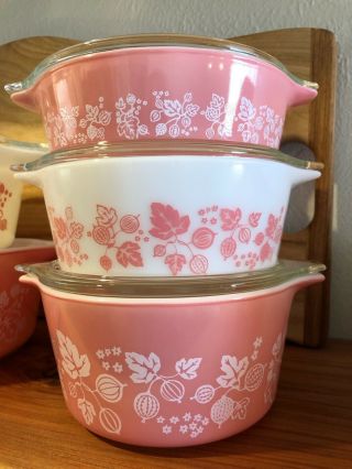 Vintage Pyrex Pink Gooseberry Complete Round Casserole Set 471 472 473 474 475 2