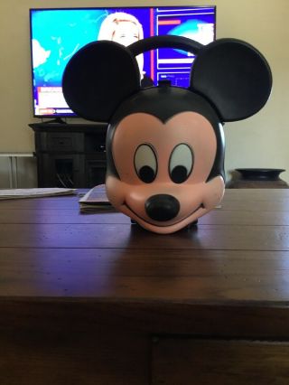 Vintage Disney Micky Mouse Plastic Lunchbox Gc Aladdin Inc Mickeys Head No Therm
