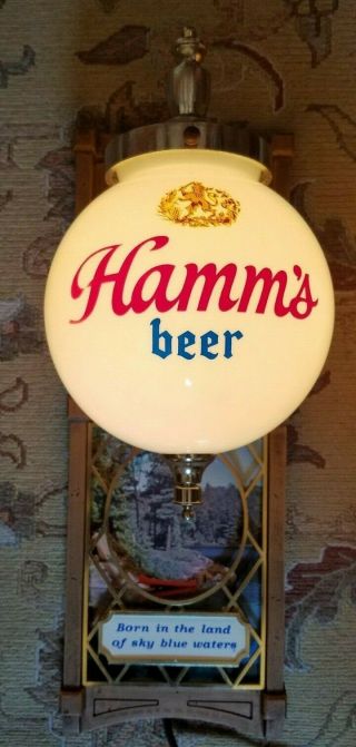Vintage Hamm ' s Beer Globe Lights Bar Lamps Red Canoe PAIR Rewired - 2