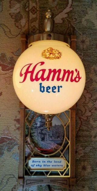 Vintage Hamm ' s Beer Globe Lights Bar Lamps Red Canoe PAIR Rewired - 3