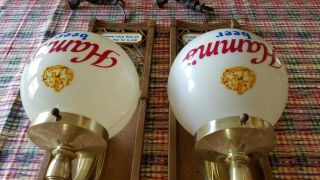 Vintage Hamm ' s Beer Globe Lights Bar Lamps Red Canoe PAIR Rewired - 5