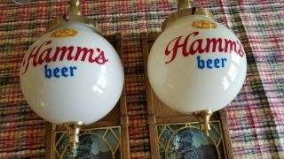 Vintage Hamm ' s Beer Globe Lights Bar Lamps Red Canoe PAIR Rewired - 6