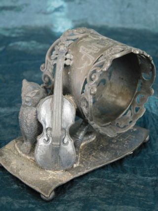 Owl Violin / Cello Figural Napkin Ring Quadruple Plate Wilcox Silver Plate Co.