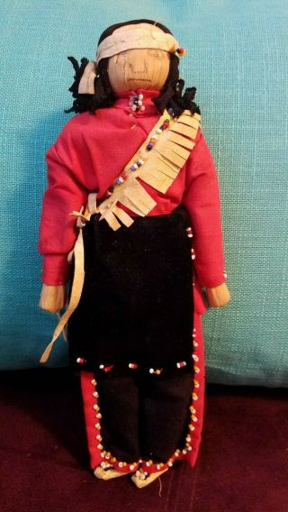 Vintage Seneca Native American Indian Corn Husk Doll Wool