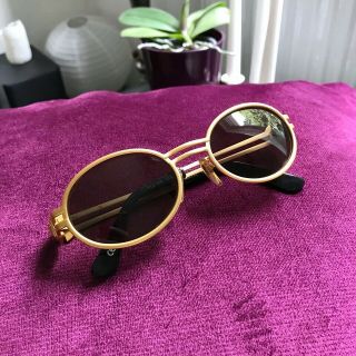 Gianni Versace Medusa Head Vintage Rare Oval Sunglasses S54 1991 Black And Gold