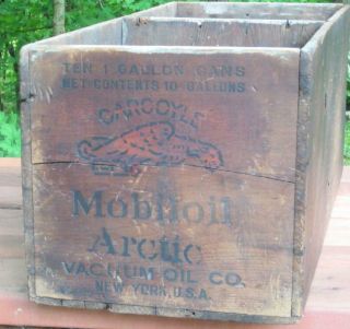2 Section Antique Vtg Mobil Oil Can Gargoyle Wood Crate Box Mobiloil Advertising