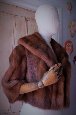 Stunning Real Fur 18 " Long Vintage Natural Wild Mink Bolero - Uk Size 8 To 10