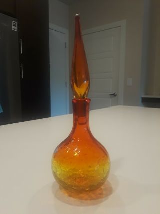 Blenko Crackle Glass Decanter Tangerine 627 - S Vintage Husted