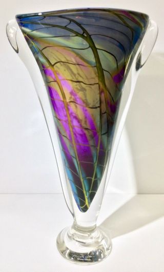 Stunning Vintage Hal David Berger Flared Studio Glass Vase,  1997
