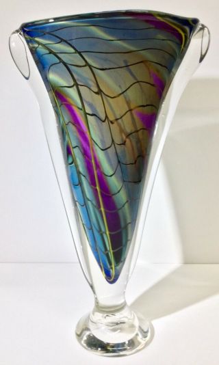 Stunning Vintage Hal David Berger Flared Studio Glass Vase,  1997 2