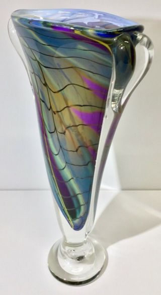 Stunning Vintage Hal David Berger Flared Studio Glass Vase,  1997 3