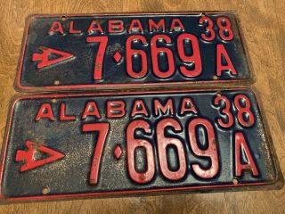 Antique 1938 Alabama License Plate Set Passenger Car Truck Vintage Tag