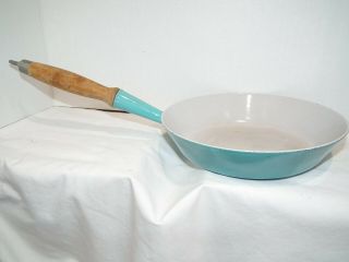 Vintage Le Creuset Turquoise Blue Enamel Cast Iron Skillet Frying Pan 24 France