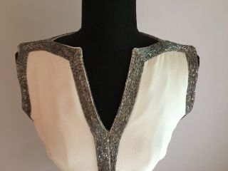 Stunning White Crepe Vintage Marshall Field Dress With Extraordinary Silver Bead