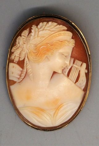 Vintage 14k Yellow Gold Cameo Brooch Pin Or Pendant,  Signed 14k,  6.  5 Grams
