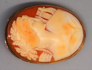 Vintage 14K Yellow Gold Cameo Brooch Pin or Pendant,  Signed 14K,  6.  5 Grams 2