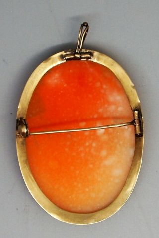 Vintage 14K Yellow Gold Cameo Brooch Pin or Pendant,  Signed 14K,  6.  5 Grams 3