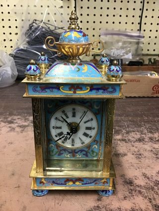 VINTAGE CHINESE CLOISONNE ENAMEL TABLE CLOCK PEOPLE ' S REPUBLIC OF CHINA 8” Tall 2