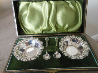 Antique Victorian Boxed Silver Salts And Spoons