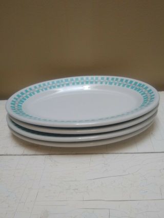 Vintage Shenango Restaurant Ware Small 4 Oval Platters/Snack,  Turquoise Blue Grey 5