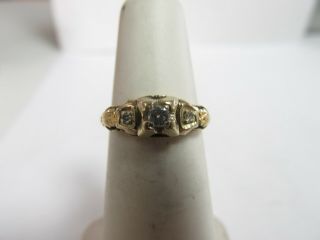 Vintage 14k Solid Gold Ring From 1940s With 3 Natural Diamonds Size 3.  75