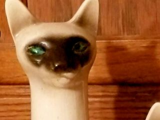 Vintage Mid - Century Modern Ceramic Siamese Cats TV Lamp - Blue Jewel Eyes 4