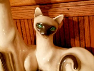 Vintage Mid - Century Modern Ceramic Siamese Cats TV Lamp - Blue Jewel Eyes 5