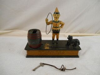 Vintage Trick Dog Cast Iron Mechanical Coin Bank Pat.  July 31 1888